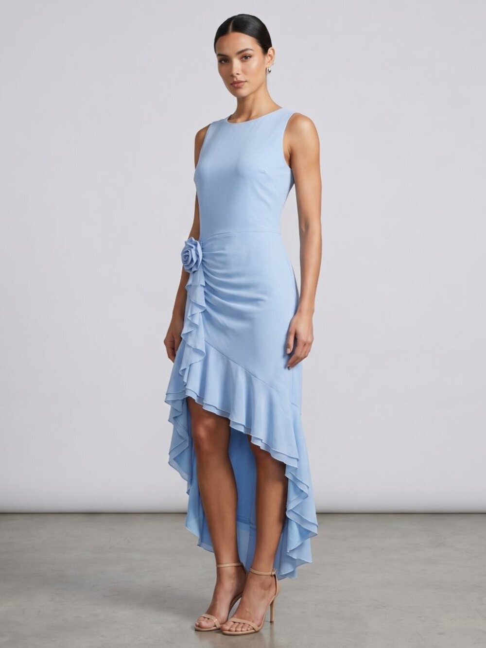 NWT | BERYLOVE Sky Blue High-Low Occasion Dress | Side Flower | Medium
